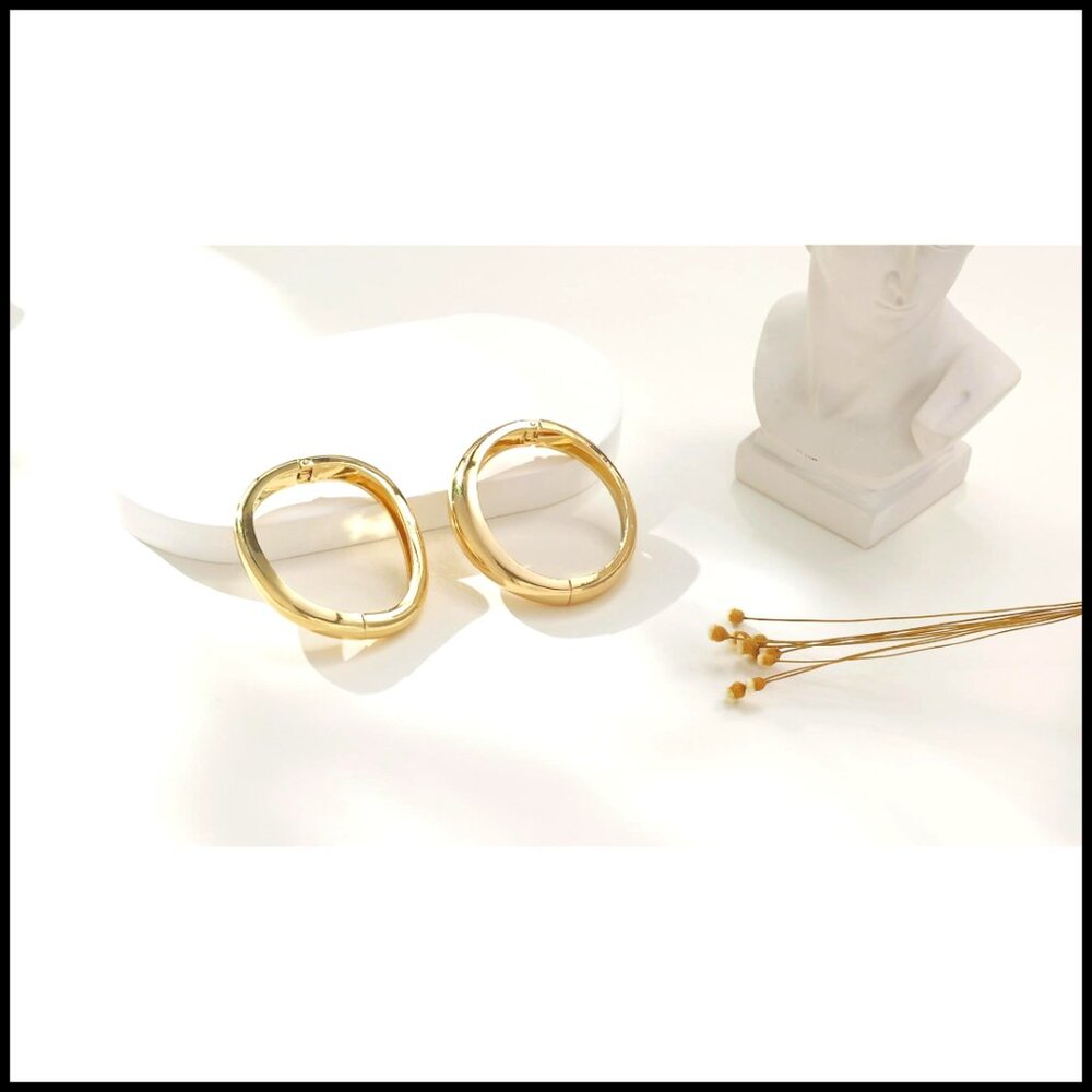 Gold Hinged Cuff Bangle Bracelets Stackable Chunk… - image 7